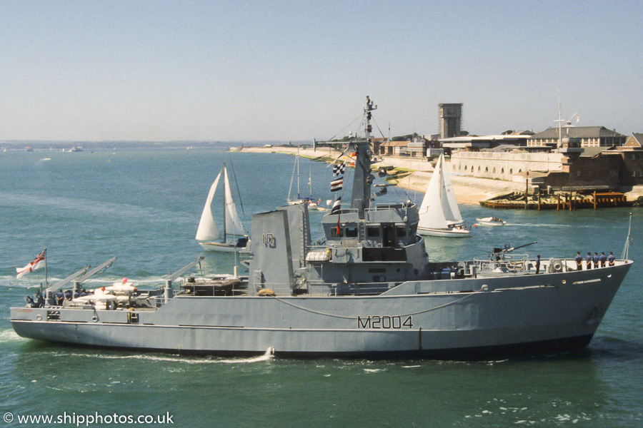 Photograph of the vessel HMS Carron pictured entering Portsmouth Harbour on 25th June 1989