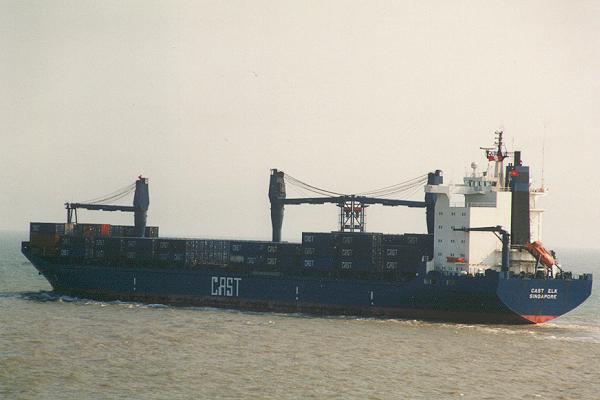 Photograph of the vessel  Cast Elk pictured departing Felixstowe on 20th August 1995