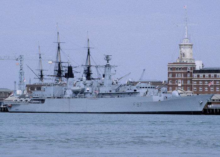 Photograph of the vessel HMS Chatham pictured in Portsmouth Naval Base on 28th April 1995