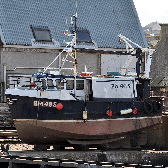 Photograph of the vessel fv Christinie pictured undergoing refit at Macduff on 15th April 2012
