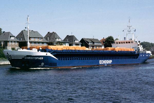 Photograph of the vessel  Christopher pictured passing through Rendsburg on 7th June 1997
