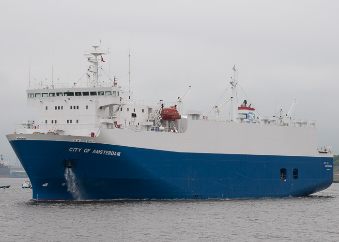 Photograph of the vessel  City of Amsterdam pictured passing North Shields on 24th May 2014