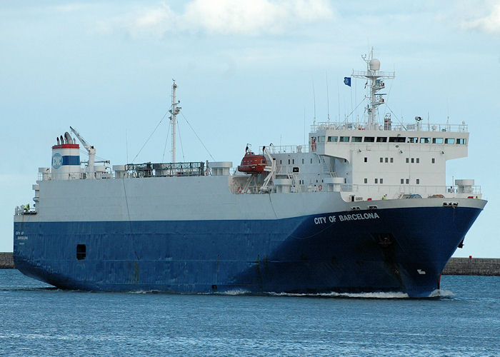 Photograph of the vessel  City of Barcelona pictured passing North Shields on 10th August 2010