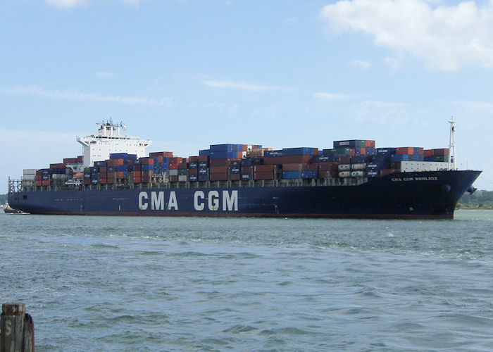 Photograph of the vessel  CMA CGM Berlioz pictured arriving at Southampton on 22nd June 2008