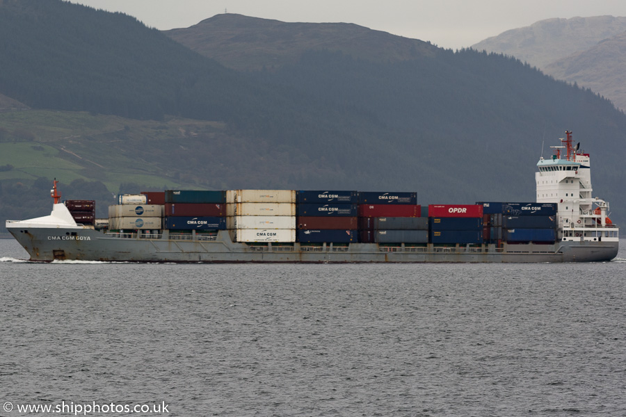 Photograph of the vessel  CMA CGM Goya pictured passing Gourock on 7th October 2016