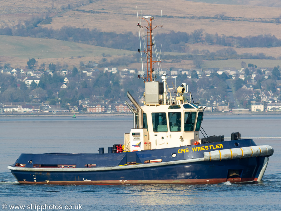 Photograph of the vessel  CMS Wrestler pictured approaching Greenock on 26th March 2022