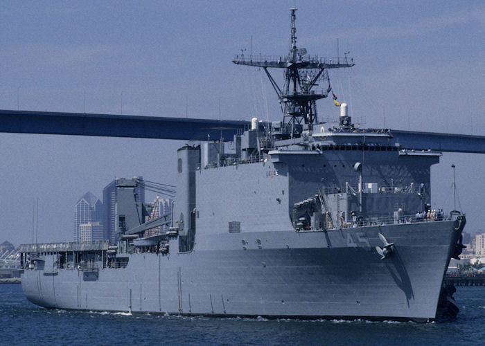 Photograph of the vessel USS Comstock pictured arriving at San Diego on 16th September 1994