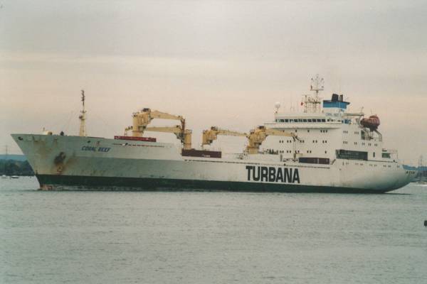  Coral Reef pictured departing Southampton on 14th September 1999