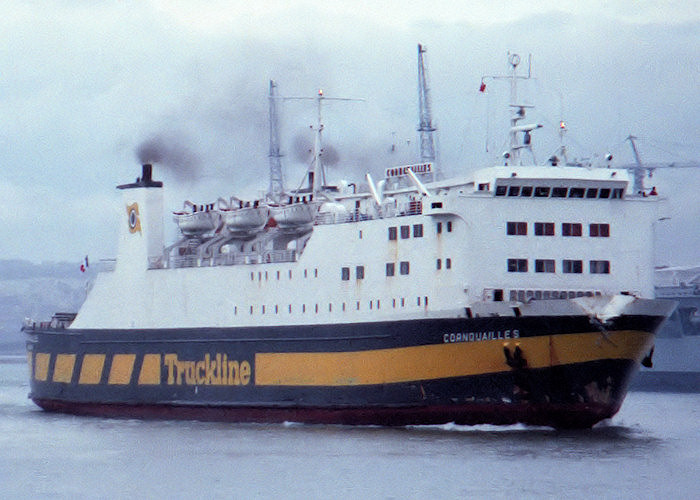 Photograph of the vessel  Cornouailles pictured departing Portsmouth Harbour on 18th December 1987