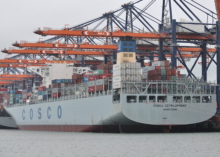 Photograph of the vessel  Cosco Development pictured in Yangtzehaven, Europoort on 24th June 2012