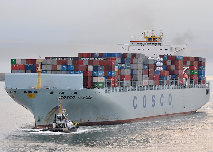 Photograph of the vessel  Cosco Yantian pictured approaching Europoort on 26th June 2012