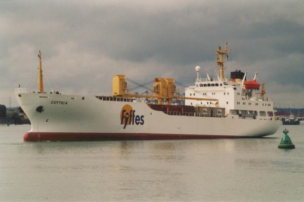  Cottica pictured departing Southampton on 11th April 2000