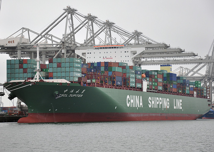 Photograph of the vessel  CSCL Jupiter pictured in Amazonehaven, Europoort on 26th June 2011
