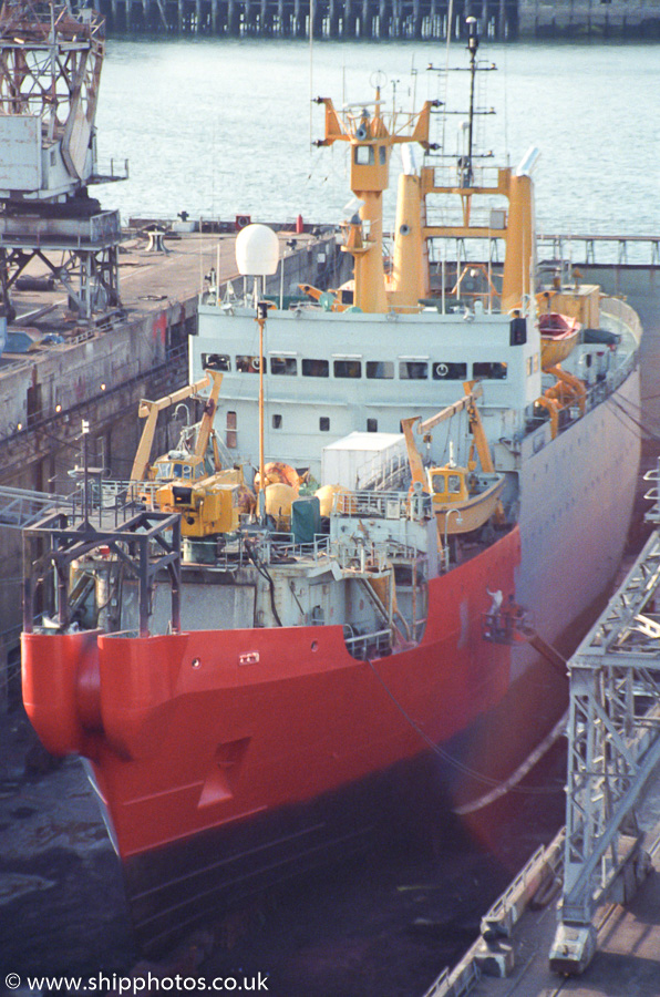  C.S. Iris pictured in dry dock in Falmouth on 26th July 1989