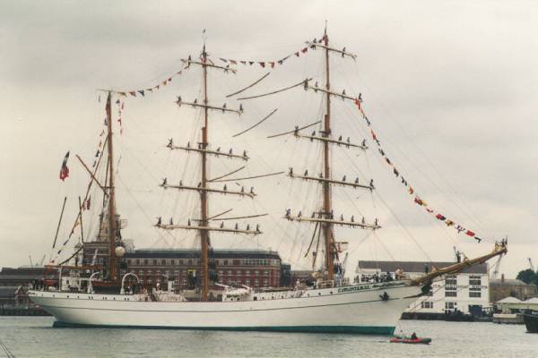 Photograph of the vessel  Cuauhtémoc pictured departing Portsmouth on 28th June 1996