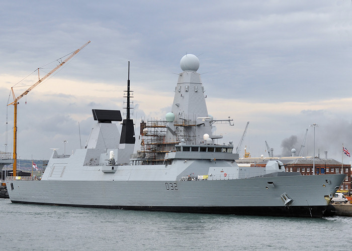 Photograph of the vessel HMS Daring pictured in Portsmouth Naval Base on 6th August 2011
