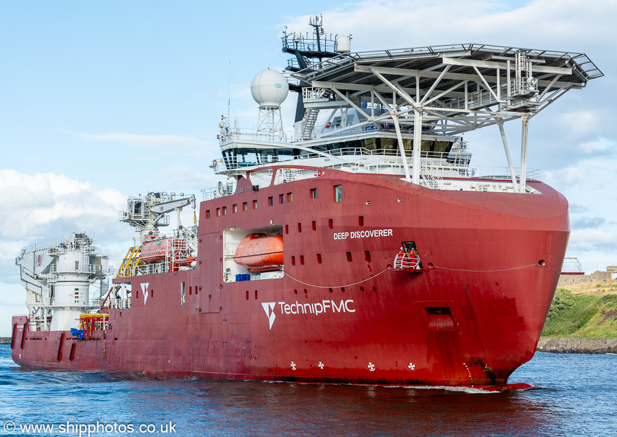 Photograph of the vessel  Deep Discoverer pictured arriving at Aberdeen on 8th August 2023