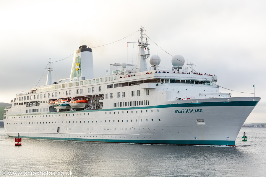 Photograph of the vessel  Deutschland pictured departing Lerwick on 20th May 2022