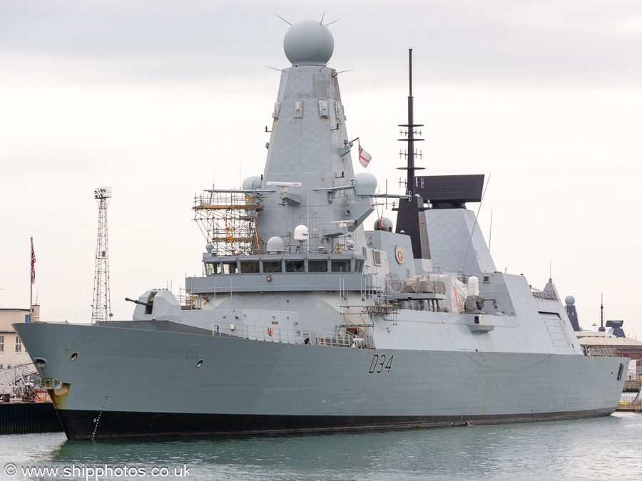 Photograph of the vessel HMS Diamond pictured in Portsmouth Naval Base on 8th July 2023