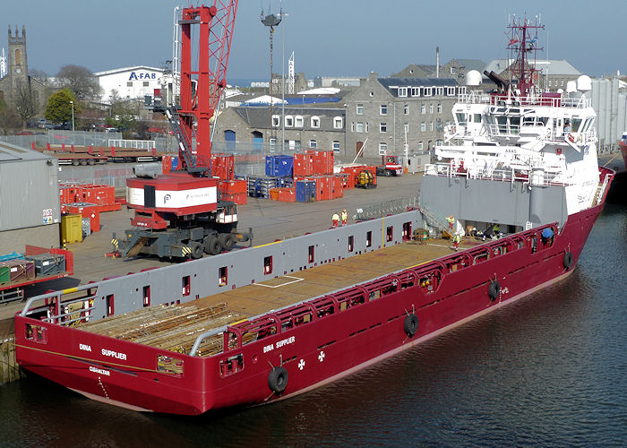 Photograph of the vessel  Dina Supplier pictured at Aberdeen on 7th May 2013