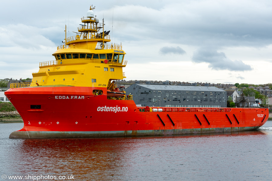 Photograph of the vessel  Edda Fram pictured departing Aberdeen on 12th May 2022