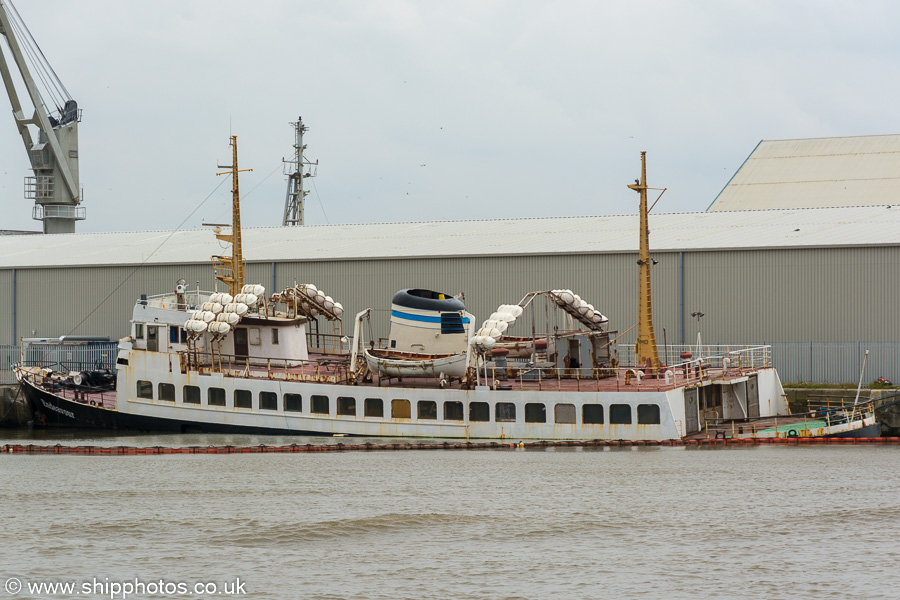  Endeavour pictured partially sunk in Canada Dock, Liverpool on 3rd August 2019