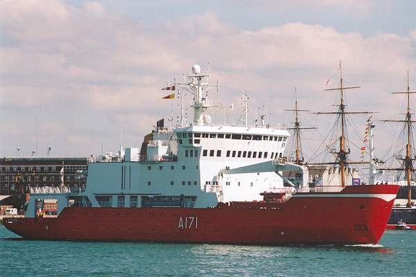 Photograph of the vessel HMS Endurance pictured departing Portsmouth on 28th August 2001