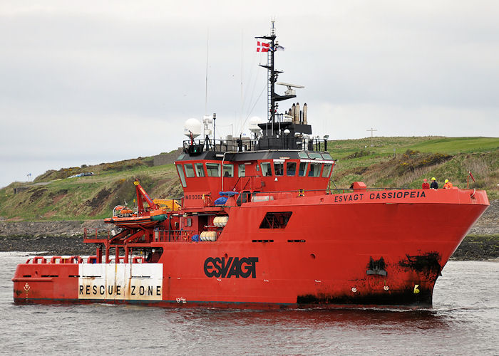 Photograph of the vessel  Esvagt Cassiopeia pictured arriving at Aberdeen on 15th May 2013