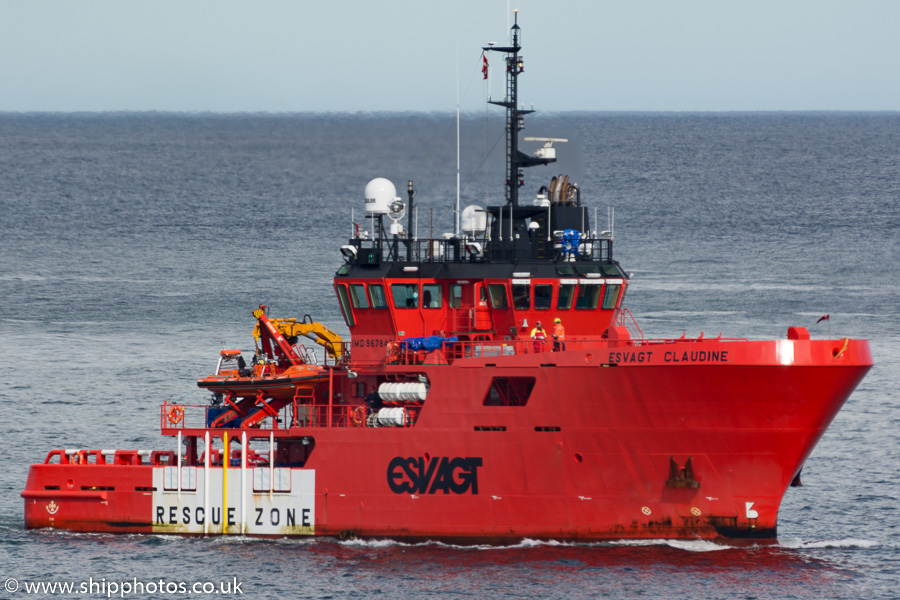 Photograph of the vessel  Esvagt Claudine pictured approaching Aberdeen on 17th May 2015