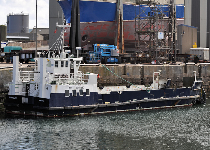 Photograph of the vessel  Eynhallow pictured undergoing refit at Peterhead on 15th April 2012