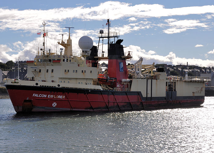 Photograph of the vessel rv Falcon Explorer pictured departing Aberdeen on 15th September 2013