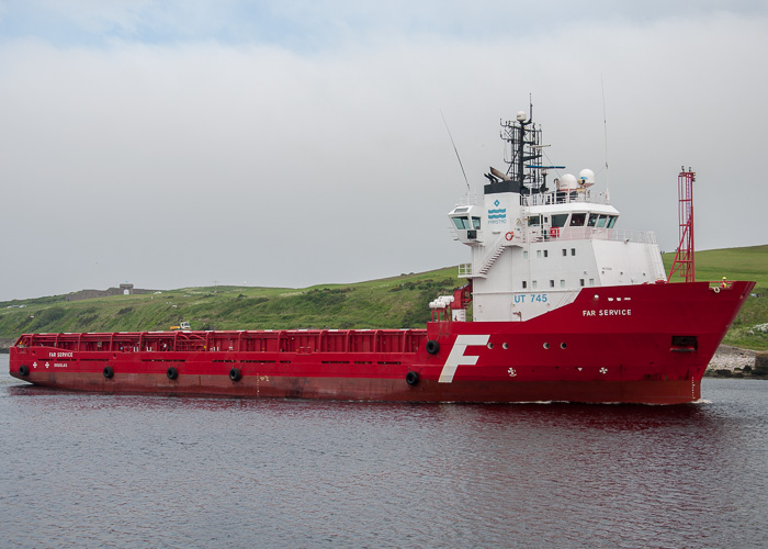 Photograph of the vessel  Far Service pictured arriving at Aberdeen on 10th June 2014