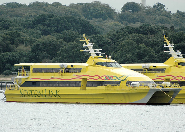 Photograph of the vessel  Fastcat Shanklin pictured laid up at Hythe on 14th August 2010