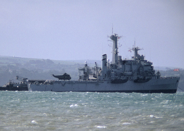 Photograph of the vessel HMS Fearless pictured at anchor in the Solent on 10th September 1993