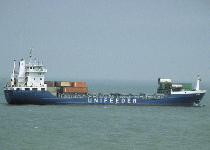 Photograph of the vessel  Fenja pictured at anchor off Felixstowe on 10th June 1997