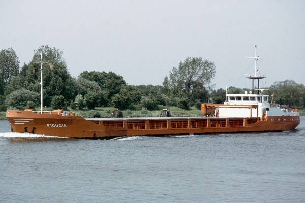 Photograph of the vessel  Fiducia pictured passing through Rendsburg on 7th June 1997