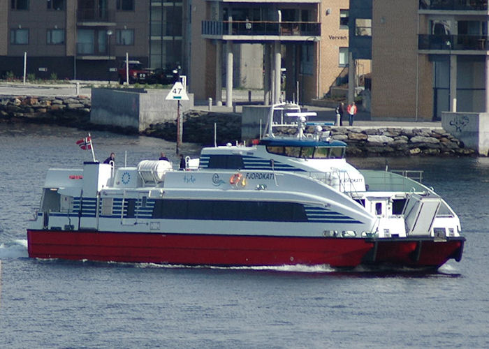 Photograph of the vessel  Fjordkatt pictured arriving at Stavanger on 4th May 2008