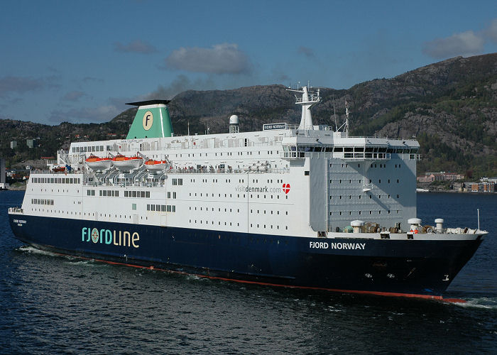 Photograph of the vessel  Fjord Norway pictured departing Bergen on 12th May 2005