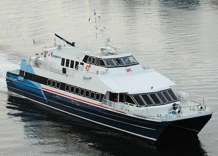 Photograph of the vessel  Fjordprins pictured departing Bergen on 5th May 2008