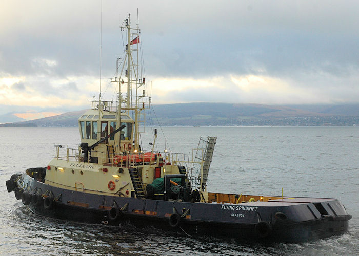 Photograph of the vessel  Flying Spindrift pictured leaving James Watt Dock, Greenock on 20th November 2010