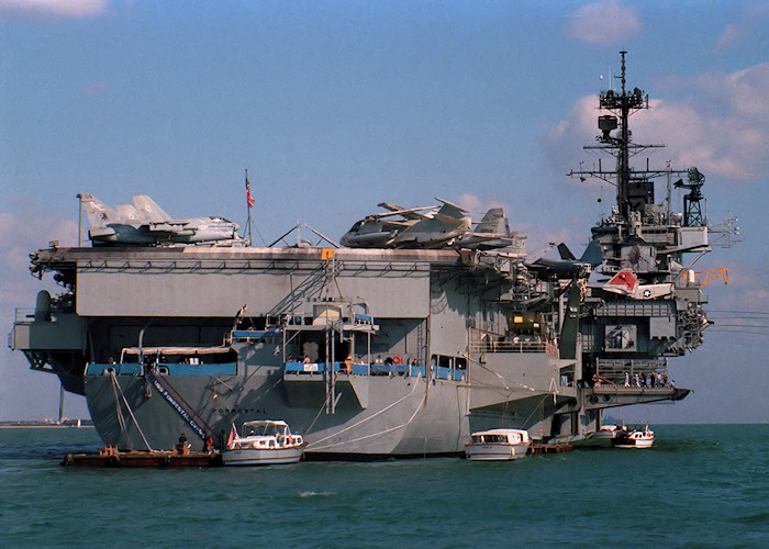 USS Forrestal pictured at anchor in the Solent on 26th September 1987