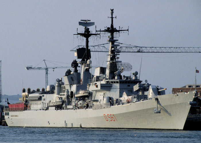 Photograph of the vessel ITS Francesco Mimbelli pictured in Portsmouth Naval Base on 19th July 1994