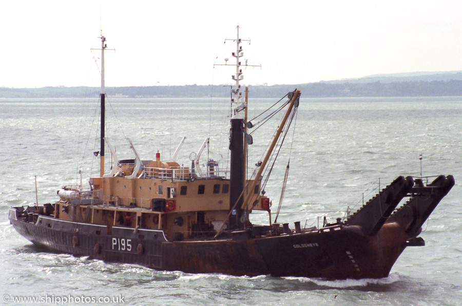 Photograph of the vessel RMAS Goldeneye pictured arriving in Portsmouth on 18th March 1989