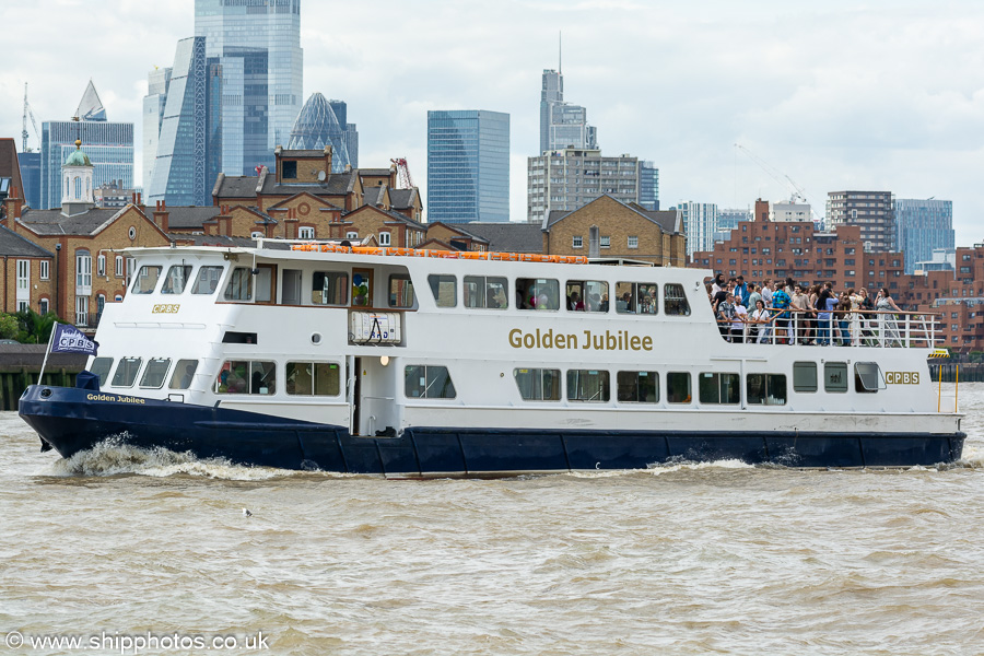Photograph of the vessel  Golden Jubilee pictured in London on 6th July 2023