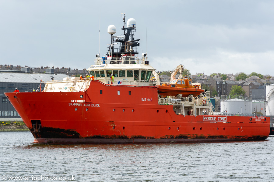 Photograph of the vessel  Grampian Confidence pictured departing Aberdeen on 13th May 2022