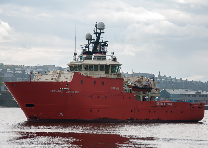 Photograph of the vessel  Grampian Conqueror pictured departing Aberdeen on 4th May 2014