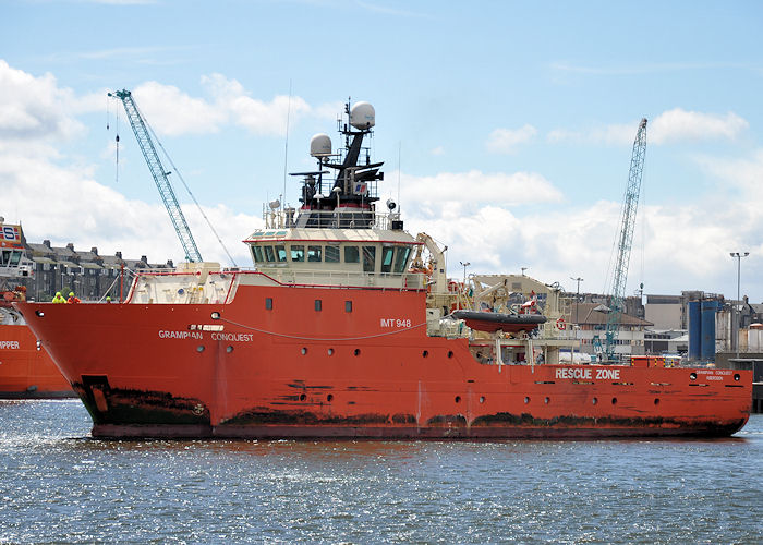 Photograph of the vessel  Grampian Conquest pictured departing Aberdeen on 13th May 2013