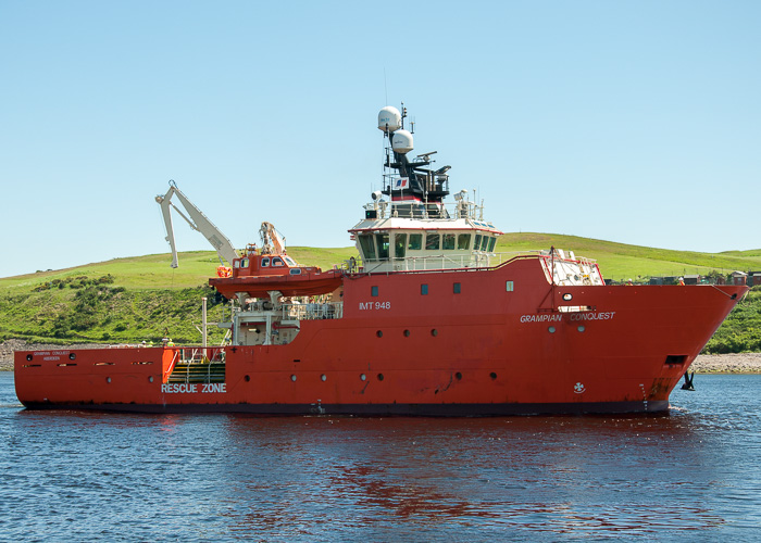 Photograph of the vessel  Grampian Conquest pictured arriving at Aberdeen on 10th June 2014