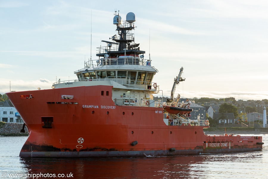 Photograph of the vessel  Grampian Discovery pictured departing Aberdeen on 12th October 2021