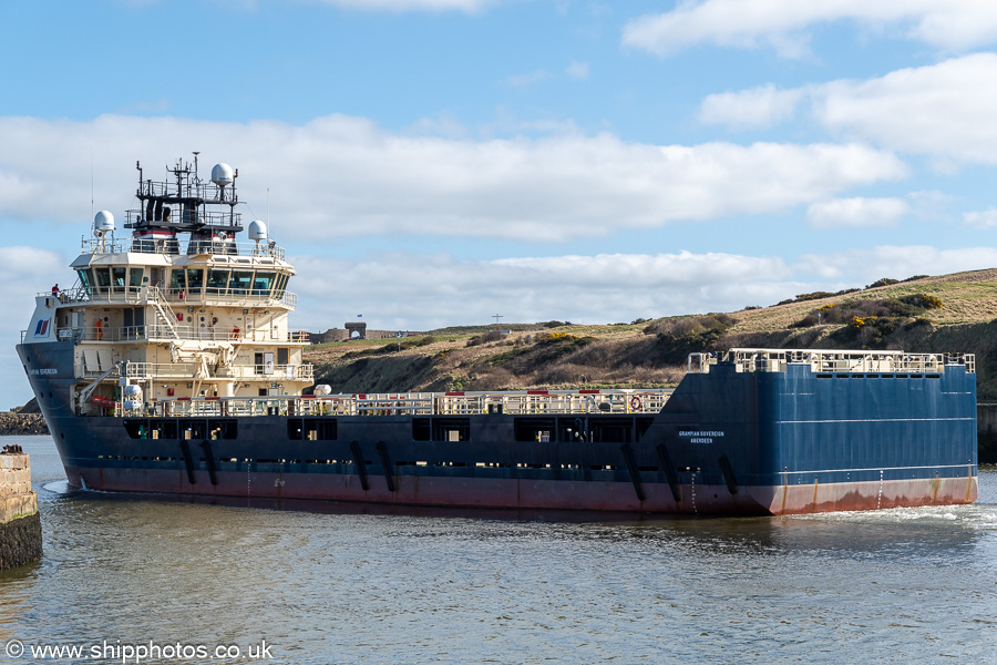 Photograph of the vessel  Grampian Sovereign pictured departing Aberdeen on 18th March 2025